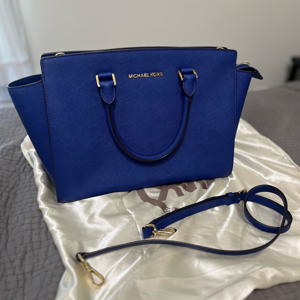 🚫SOLD🚫Michael Kors Blue Saffiano Leather Large Selma Satchel LIKE NEW 🚫